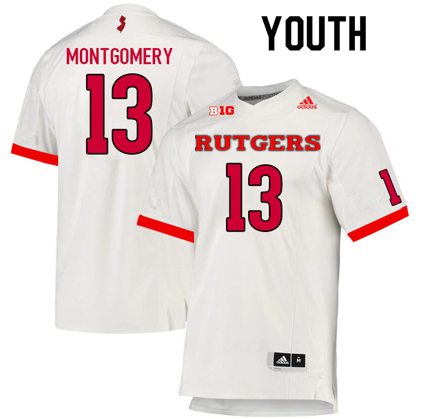 Youth #13 Nasir Montgomery Rutgers Scarlet Knights College Football Jerseys Sale-White - Click Image to Close